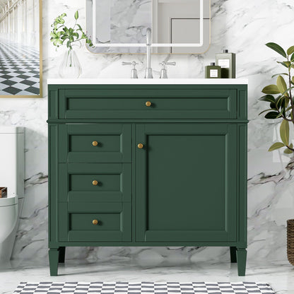36" Bathroom Vanity with Ceramic Sink and Storage Drawers - Multiple Colors