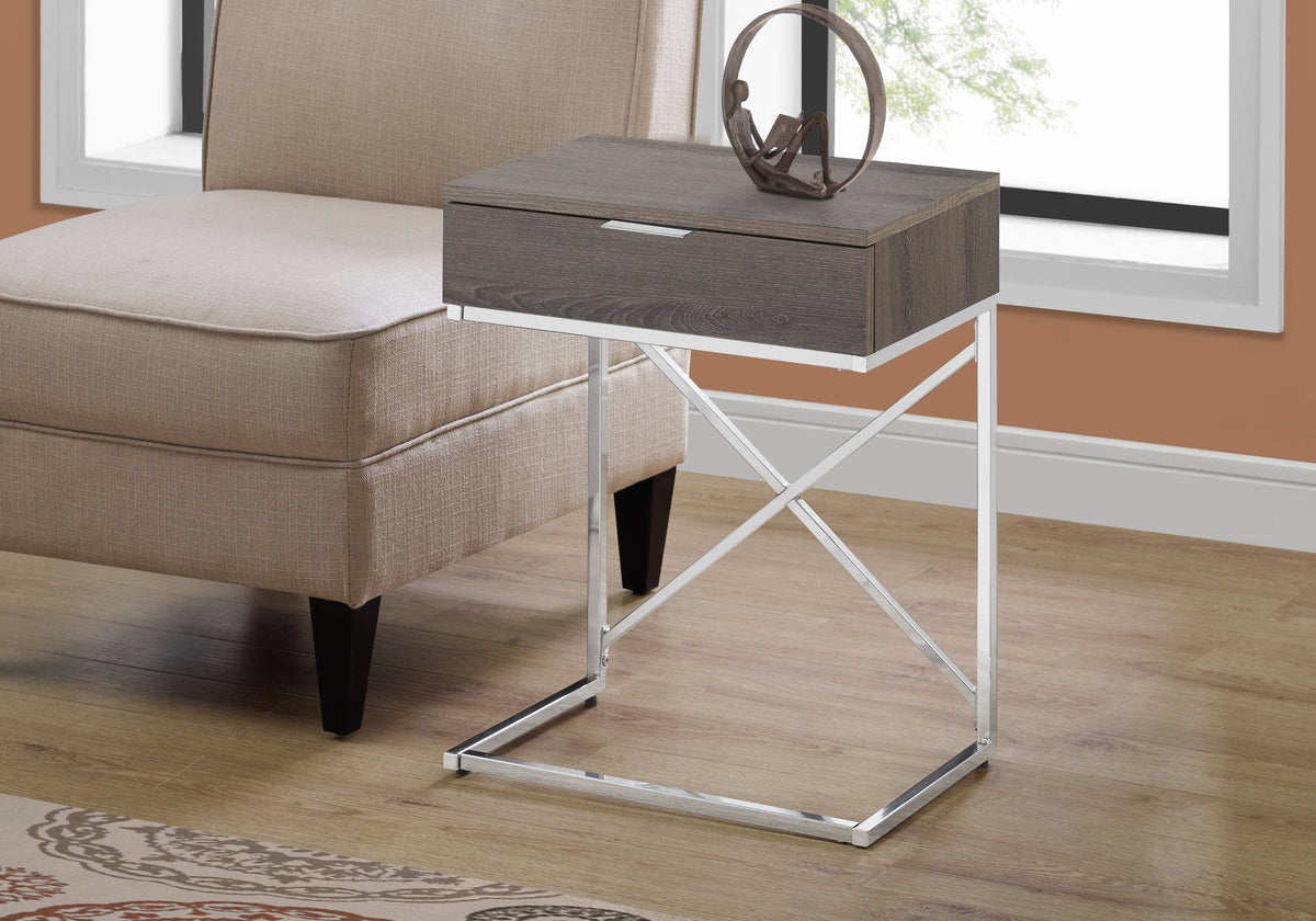 Accent Side Table with Storage Drawer – Modern Wood & Metal - Taupe