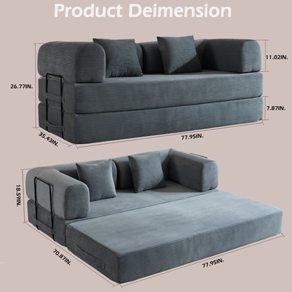 Convertible Sleeper Sofa Bed with Fixed Shape Frame and Cylindrical Pillow - Fabric