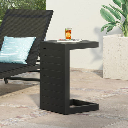 Aluminum Outdoor C-Shaped Side Table with Rust-Resistant Finish - Multiple Colors