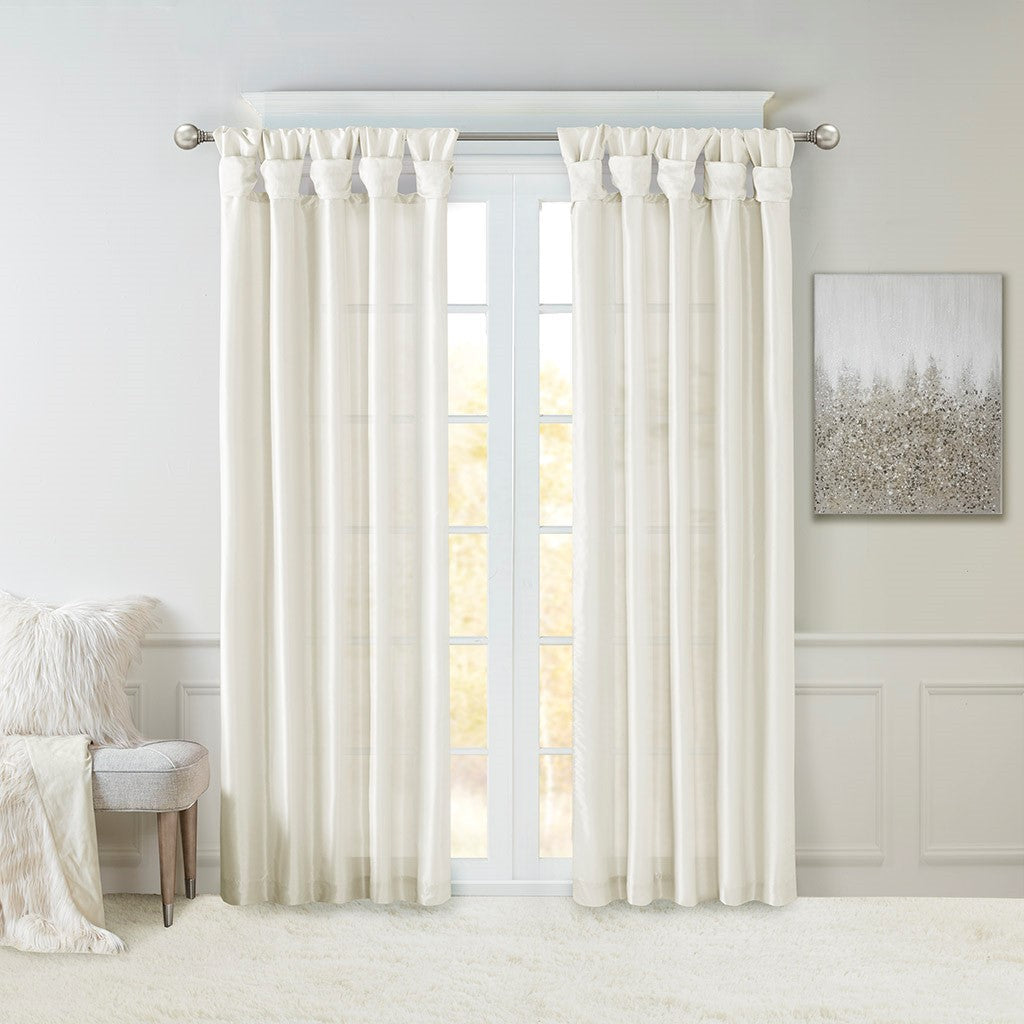 Twist Tab Lined Window Curtain Panel with Enhanced Privacy - White