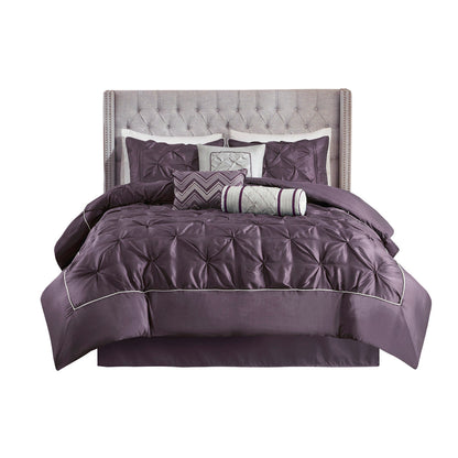 7 Piece Tufted Comforter Set in Plum for King Beds