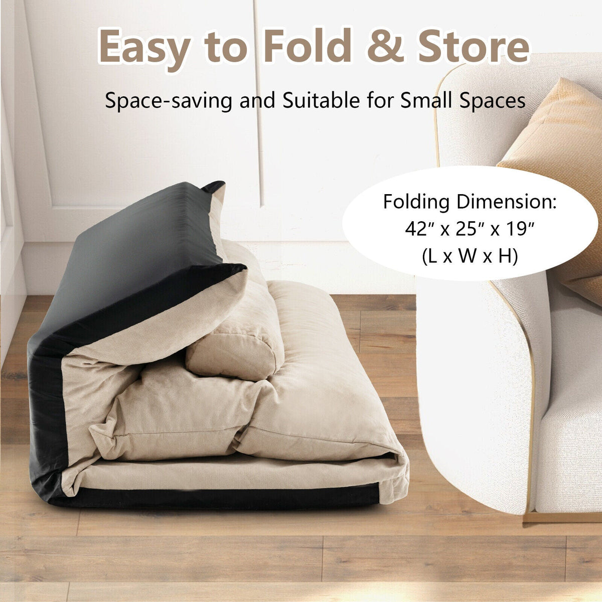 Adjustable Floor Sofa Bed with 2 Lumbar Pillows