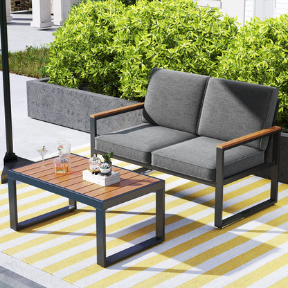 4 Piece Patio Aluminum Furniture Set with Armrests and Tabletop-Gray