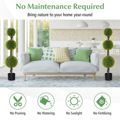 4 FT Artificial Ball Shape Bush Tree with Lush PE leaves and Trunk
