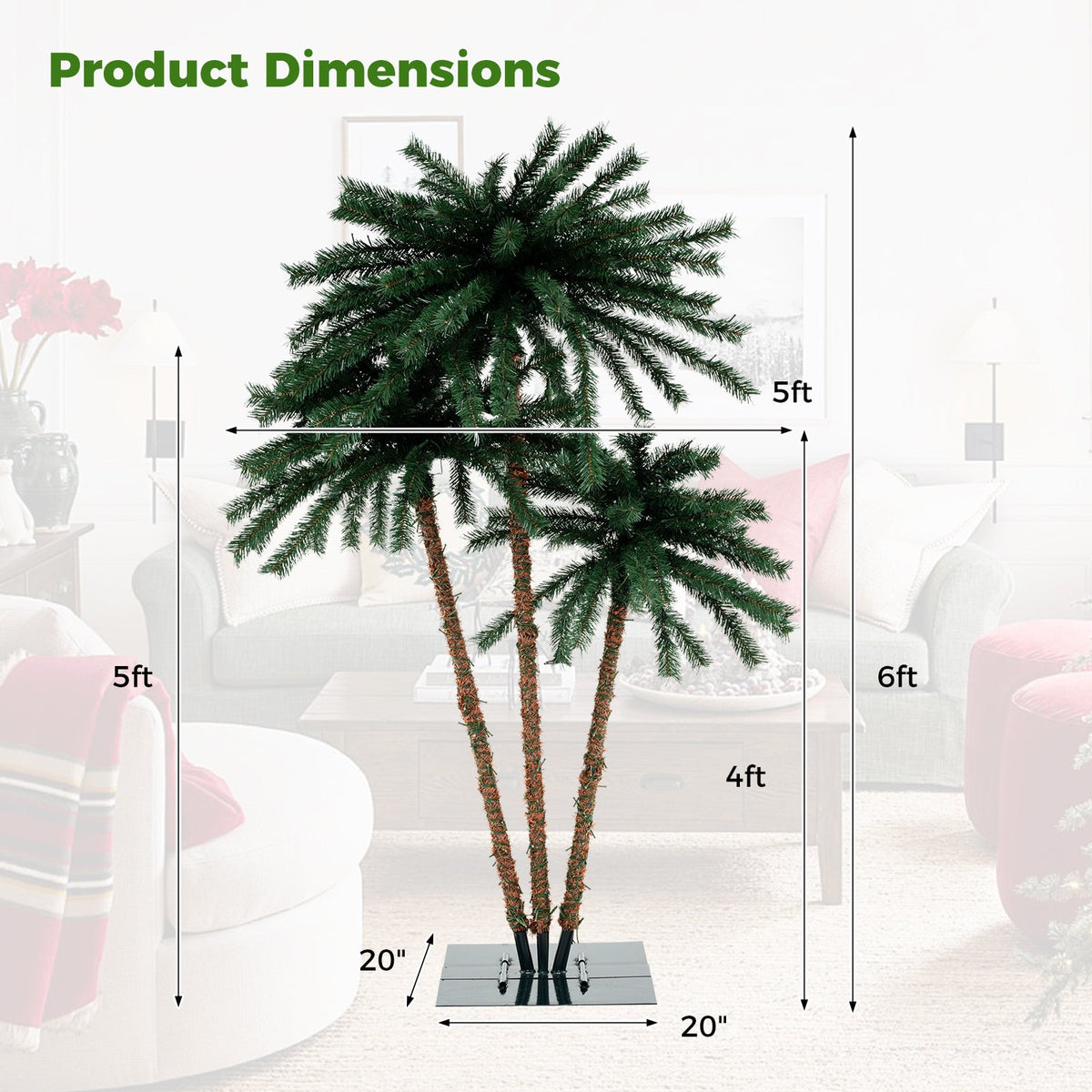Artificial Lighted Palm Tree with Metal Base 157 Branch Tips and 930 Warm White LED Lights