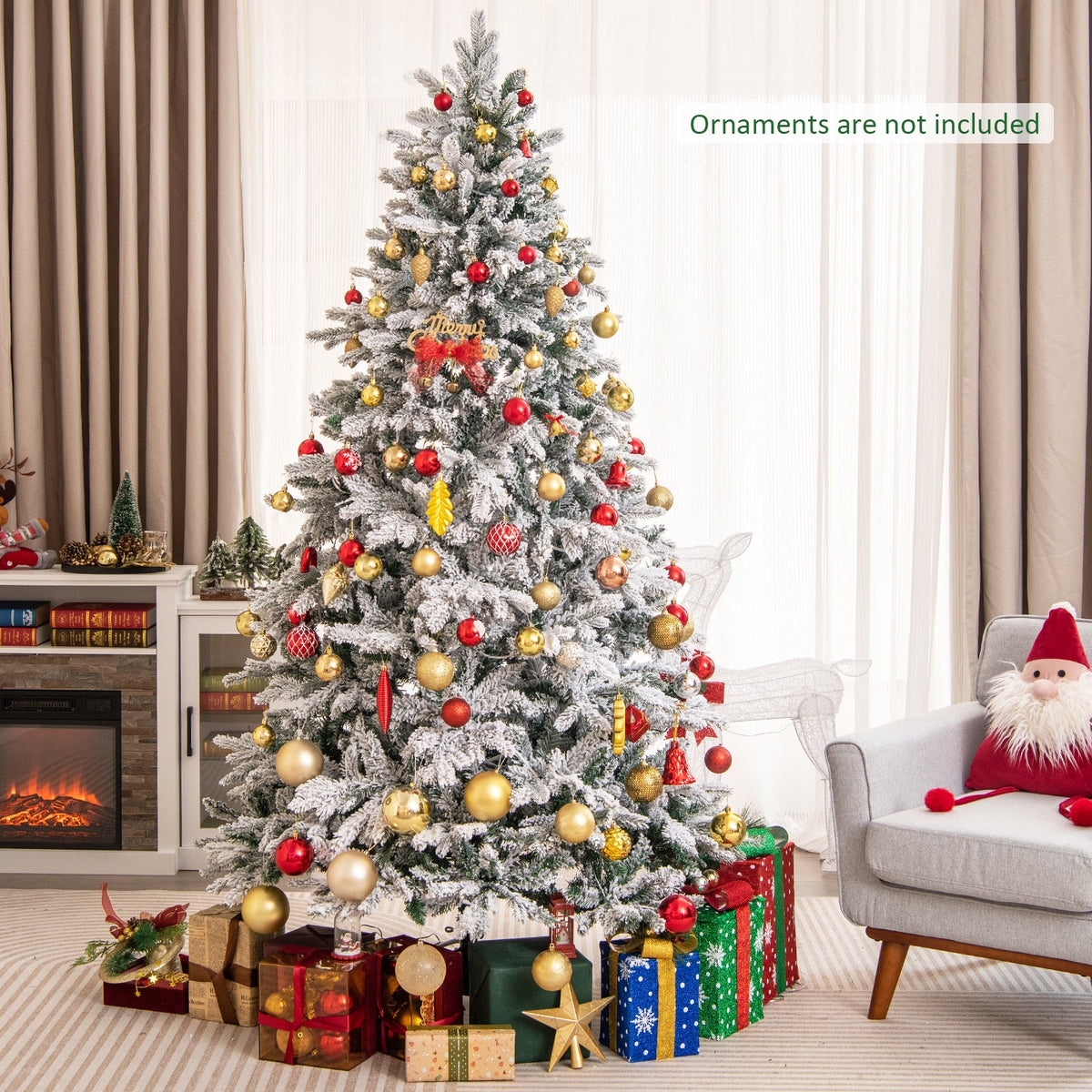 4.5/6/7 Feet Flocked Christmas Tree with Warm White LED Lights