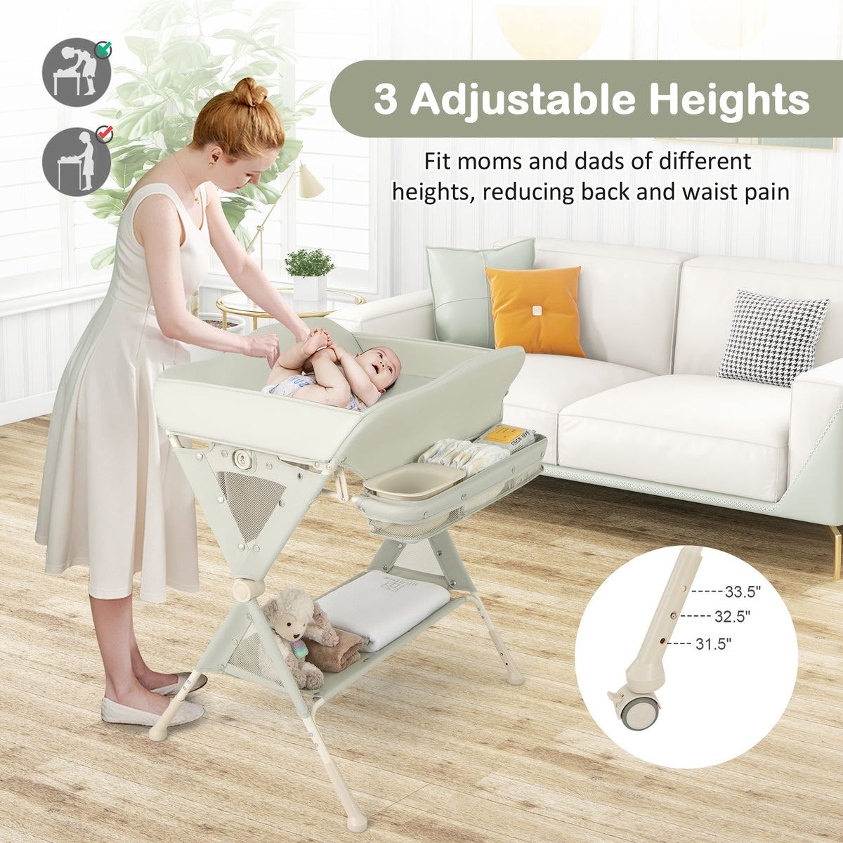 Baby Diaper Changing Table with Water Basin Wheel