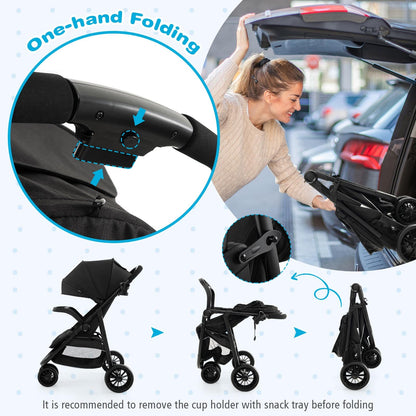 Baby Jogging Stroller with Adjustable Canopy for Newborn-Black