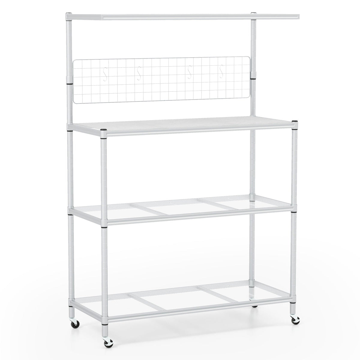4-Tier Bakers Rack on Wheels with Adjustable Shelves-Silver