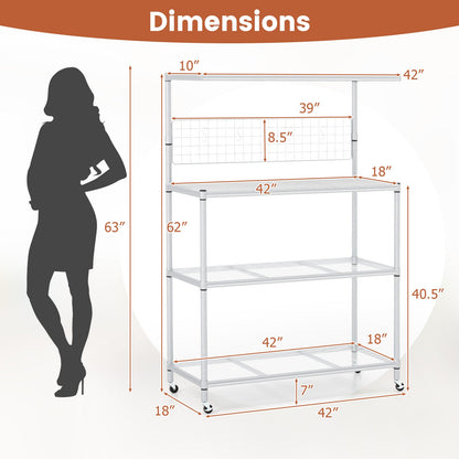 4-Tier Bakers Rack on Wheels with Adjustable Shelves-Silver