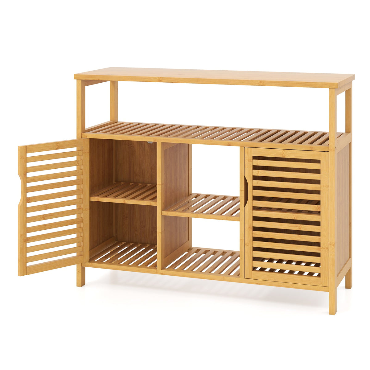 Bamboo Bathroom Cabinet with Shelves and Doors-Natural