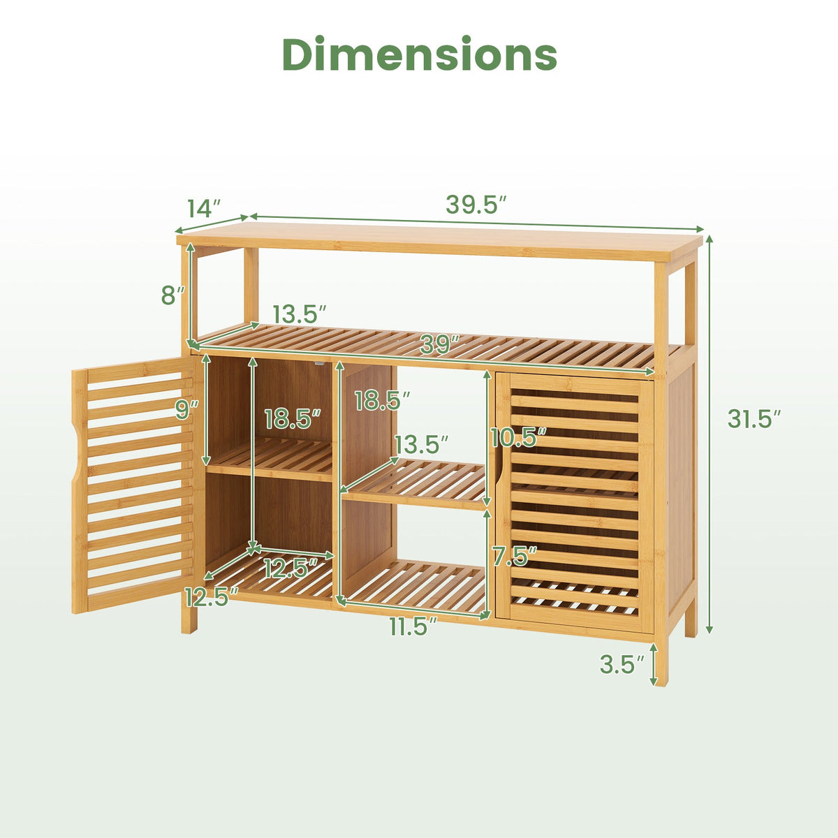 Bamboo Bathroom Cabinet with Shelves and Doors-Natural