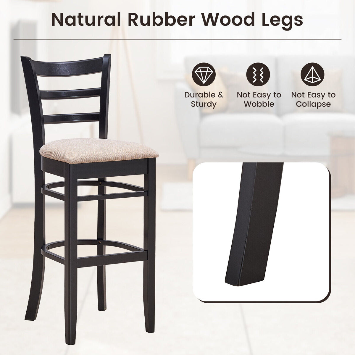 Bar Chairs with Ergonomic Backrest and Comfy Footrest and Soft Padded Seat