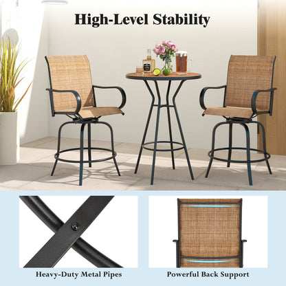 2 Pieces 360 Rotating Bar Stool Set with Armrests for Patio