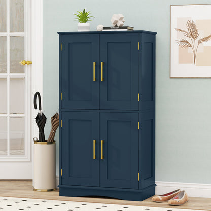 Bathroom Floor Storage Cabinet with 4 Doors and 2 Adjustable Shelves-Blue