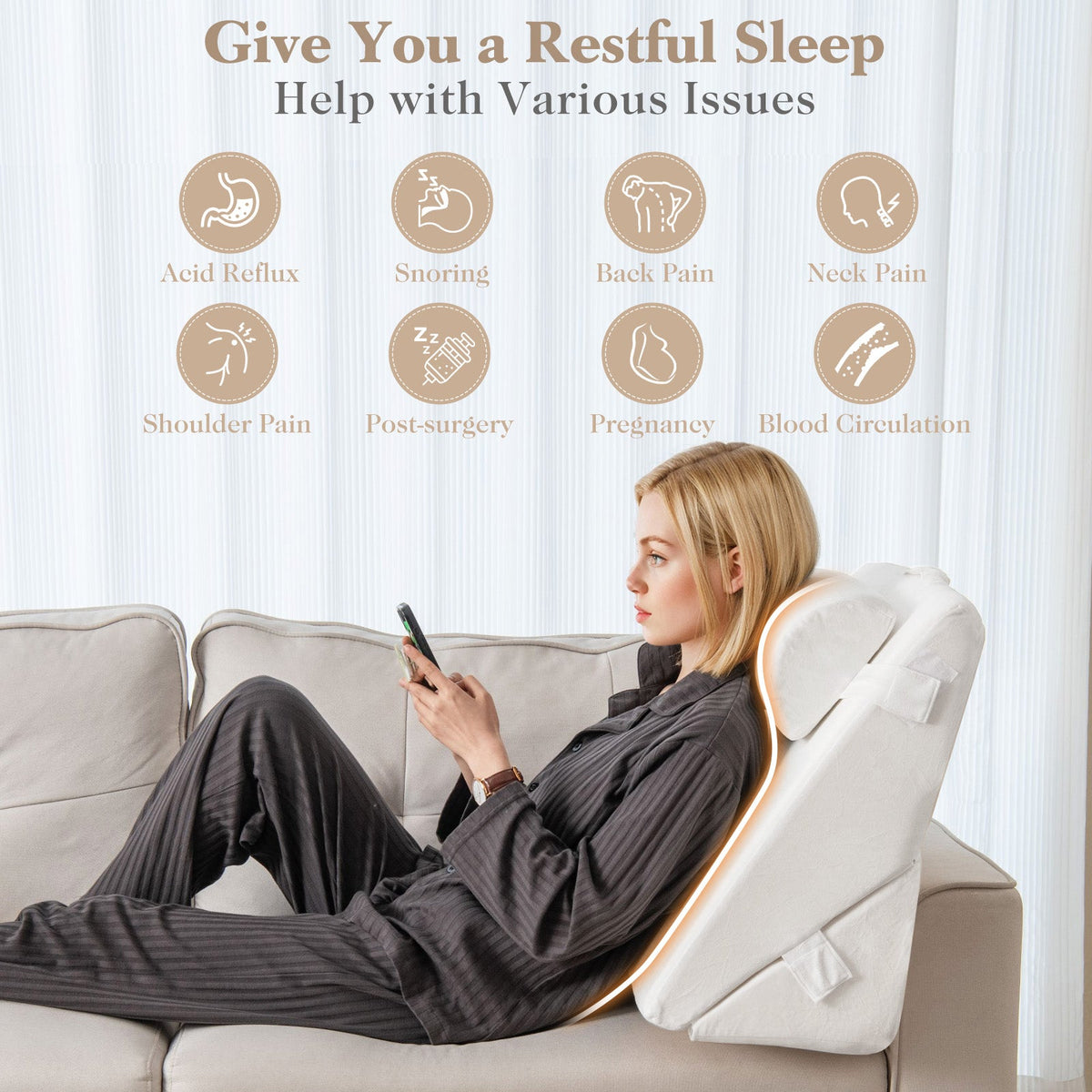 3 Pieces Bed Wedge Pillow Set with Air Memory Foam