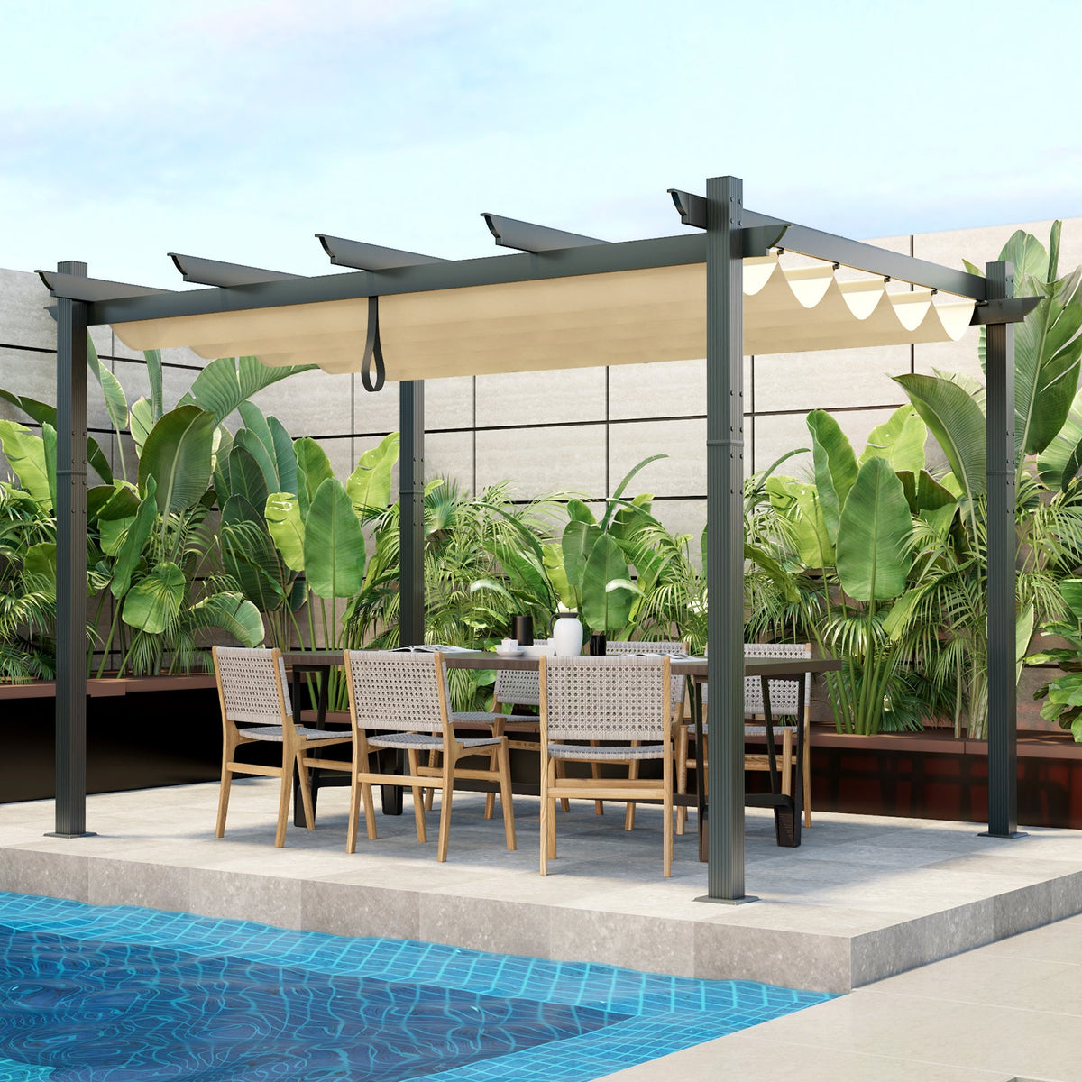 10 x 12 Feet Outdoor Aluminum Retractable Pergola Canopy Shelter Grape Trellis