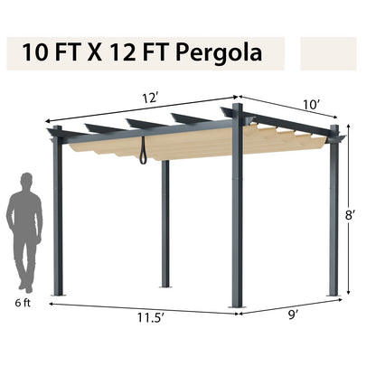 10 x 12 Feet Outdoor Aluminum Retractable Pergola Canopy Shelter Grape Trellis