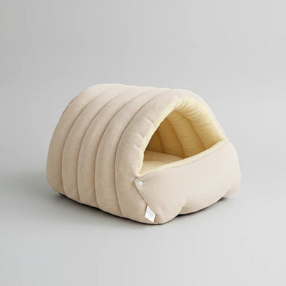 Kawaii Winter Plush Cat Cave Bed – Warm Enclosed Pet House with Removable Washable Cover (3 Colors, M & L)