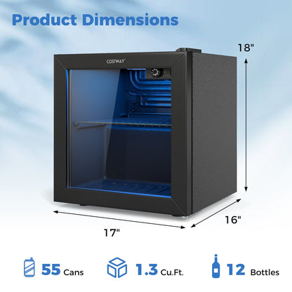 Beverage Refrigerator Cooler 1.3 Cu. Ft. 12 Bottles 55 Cans Mini Fridge-Black