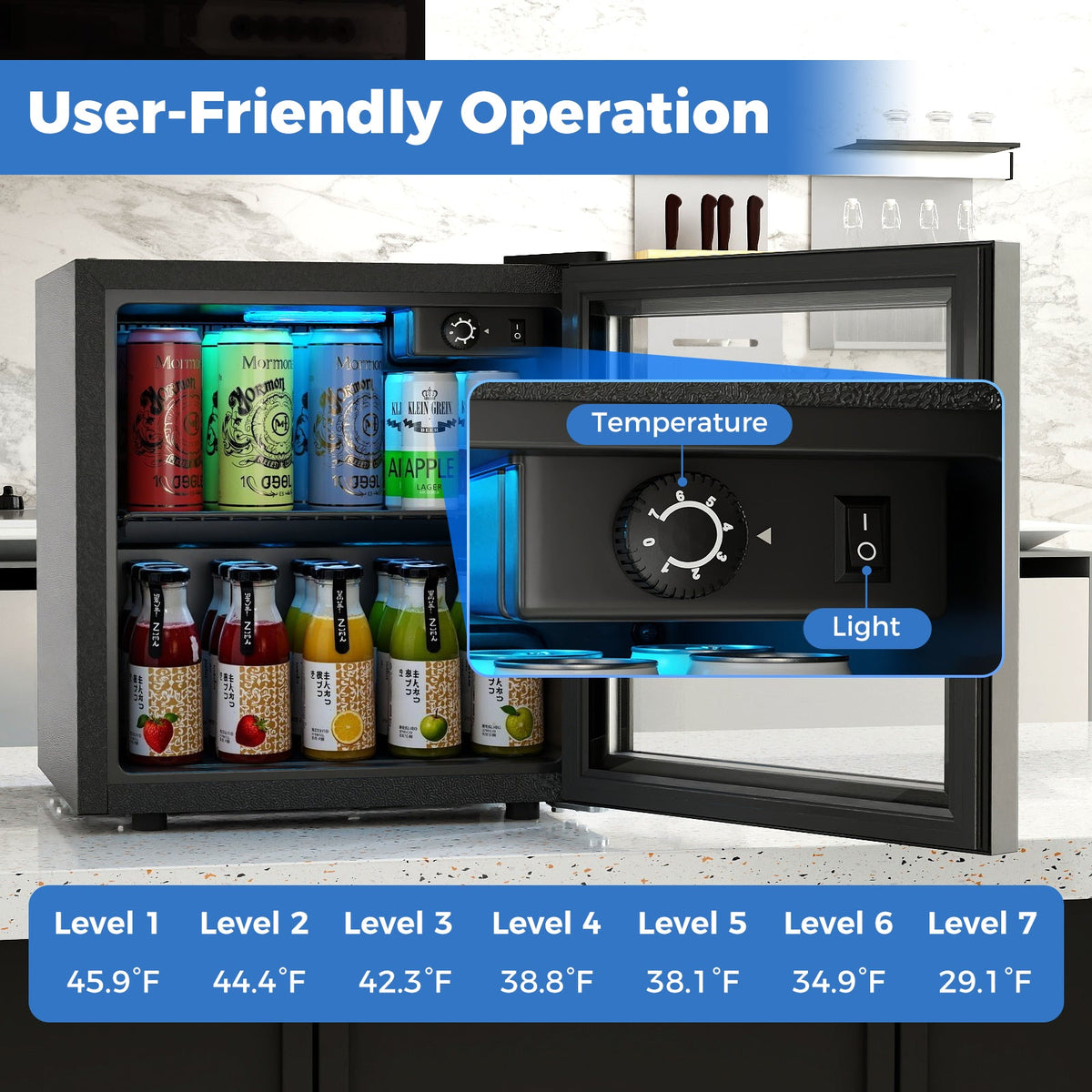 Beverage Refrigerator Cooler 1.3 Cu. Ft. 12 Bottles 55 Cans Mini Fridge-Black