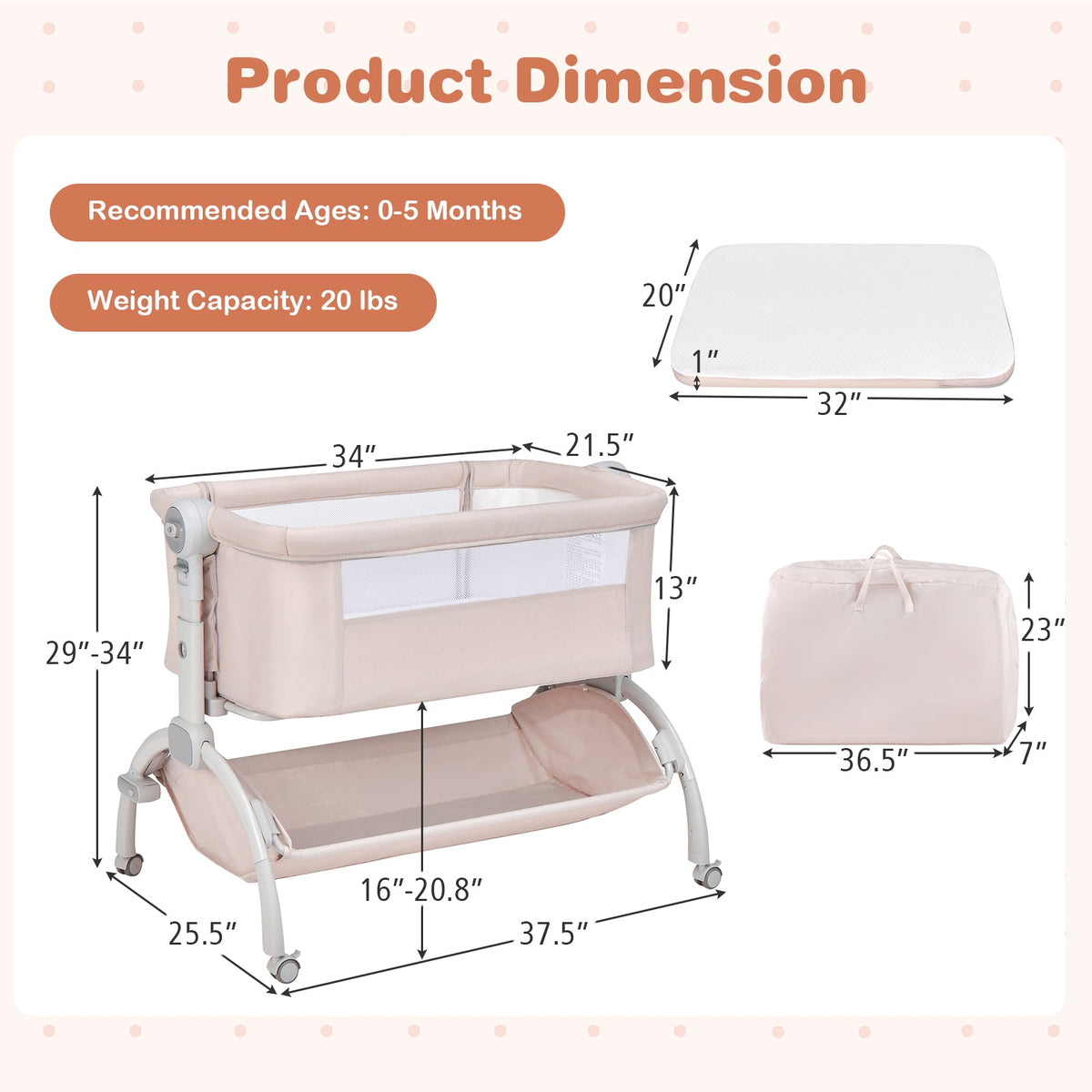 3-in-1 Baby Bassinet with Double-Lock Design and Adjustable Heights