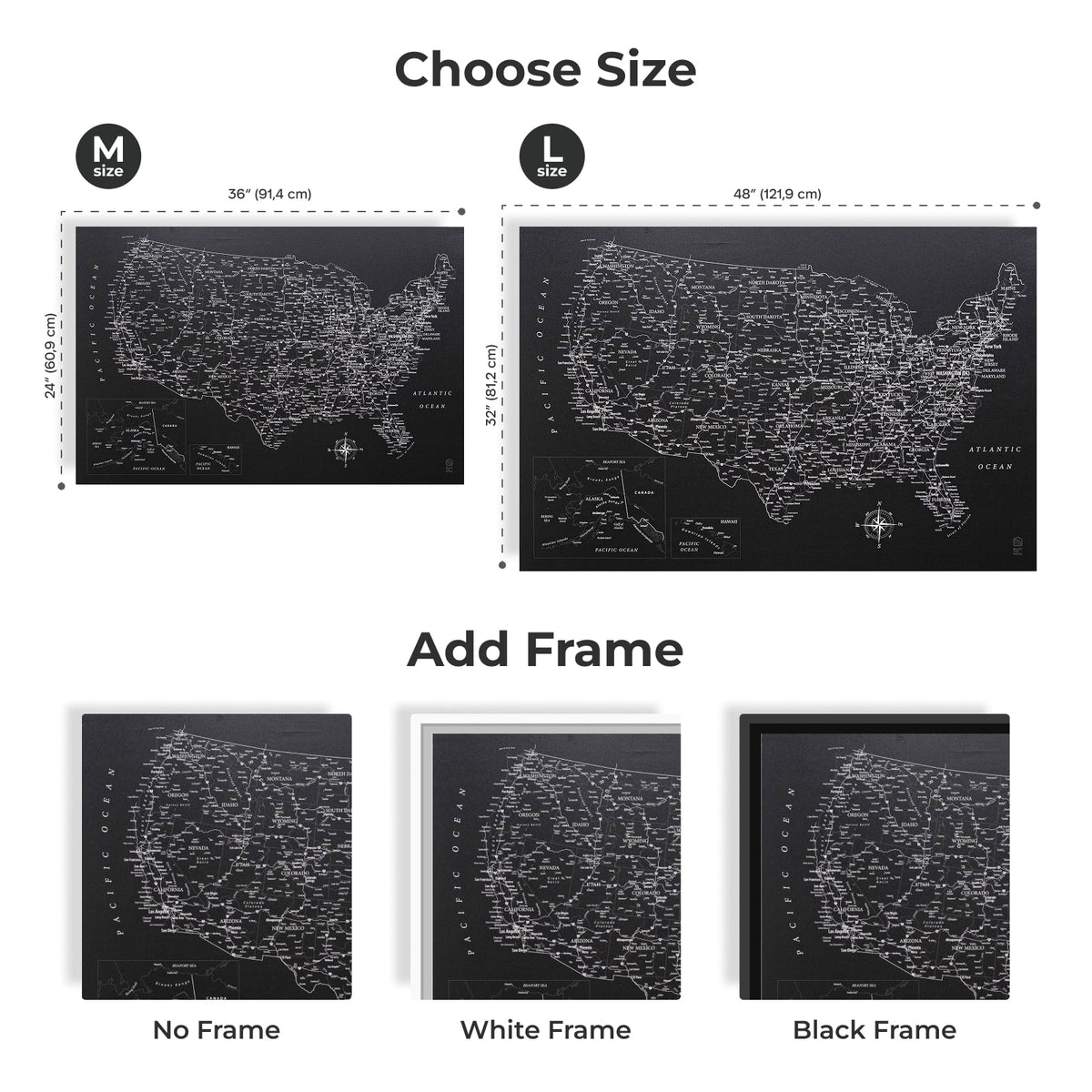 Wooden Canvas USA Map - Black
