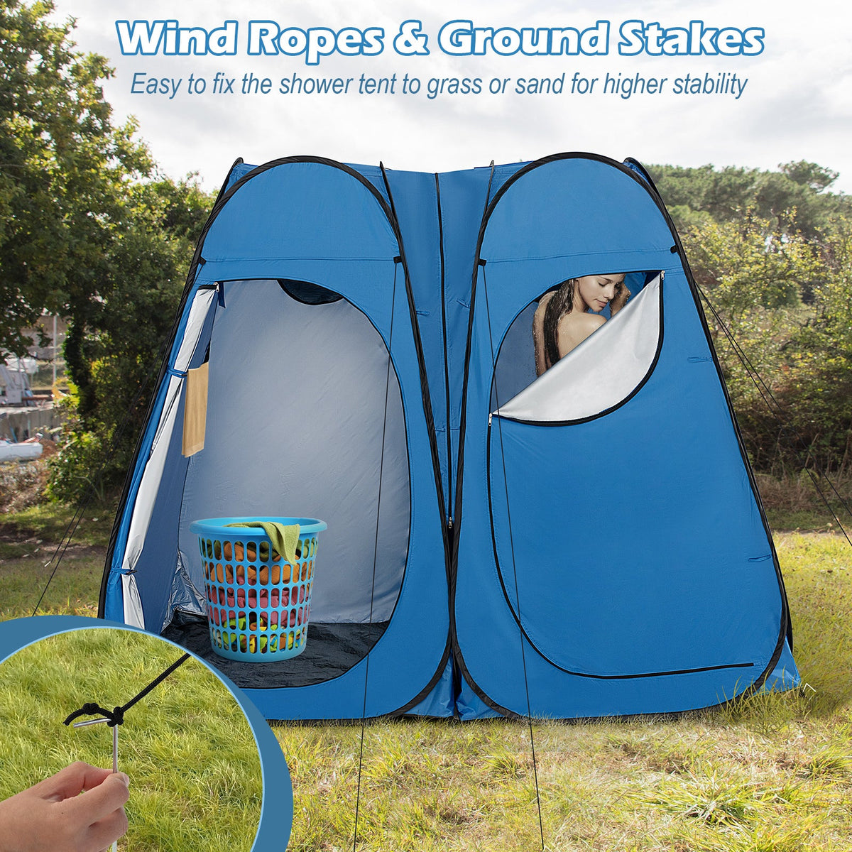 Oversized Pop Up Shower Tent with Window Floor and Storage Pocket