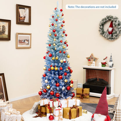 6 Feet Blue Gradient Snow Flocked Artificial Christmas Tree-Blue