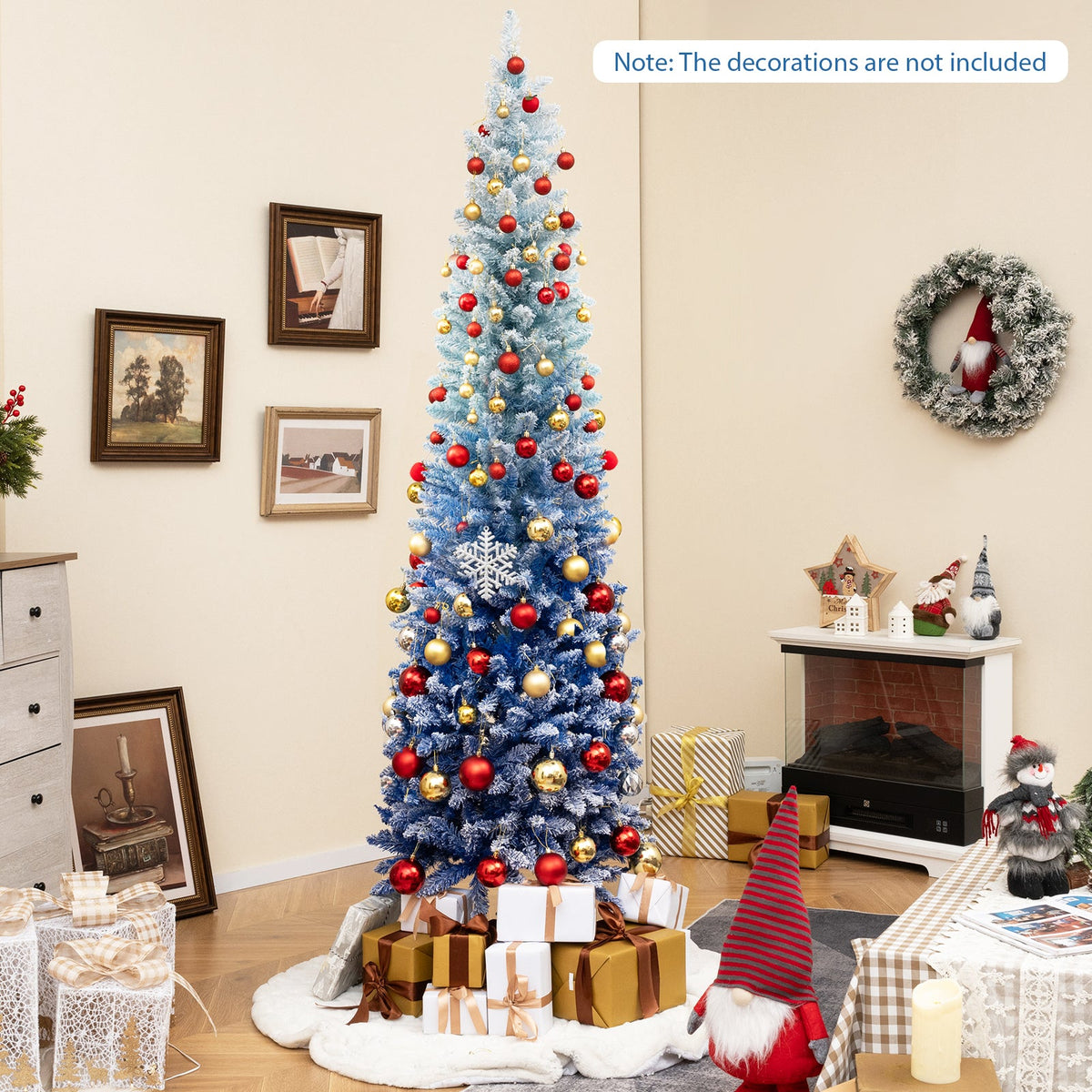 7 Feet Blue Gradient Snow Flocked Artificial Christmas Tree-Blue