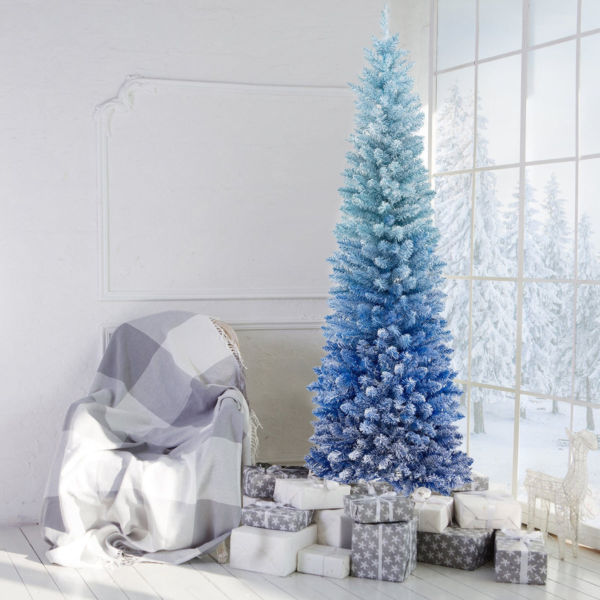 6 Feet Blue Gradient Snow Flocked Artificial Christmas Tree-Blue