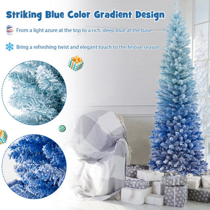 6 Feet Blue Gradient Snow Flocked Artificial Christmas Tree-Blue