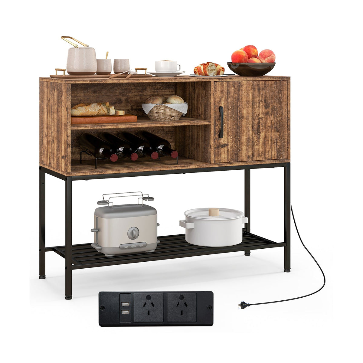 Buffet Sideboard Coffee Bar Cabinet with Power Outlets and USB Ports