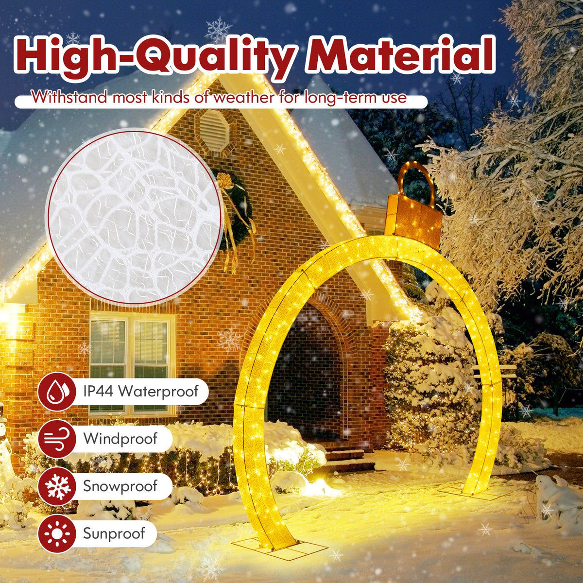 10.5 Feet Christmas Pre-Lit Arch with Gold Ornament Cap and 300 Warm White LED Lights