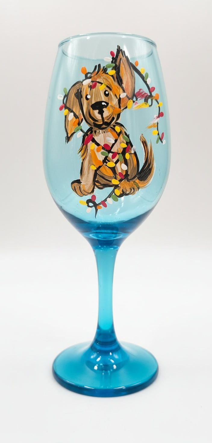 Wine Glass Christmas Puppy