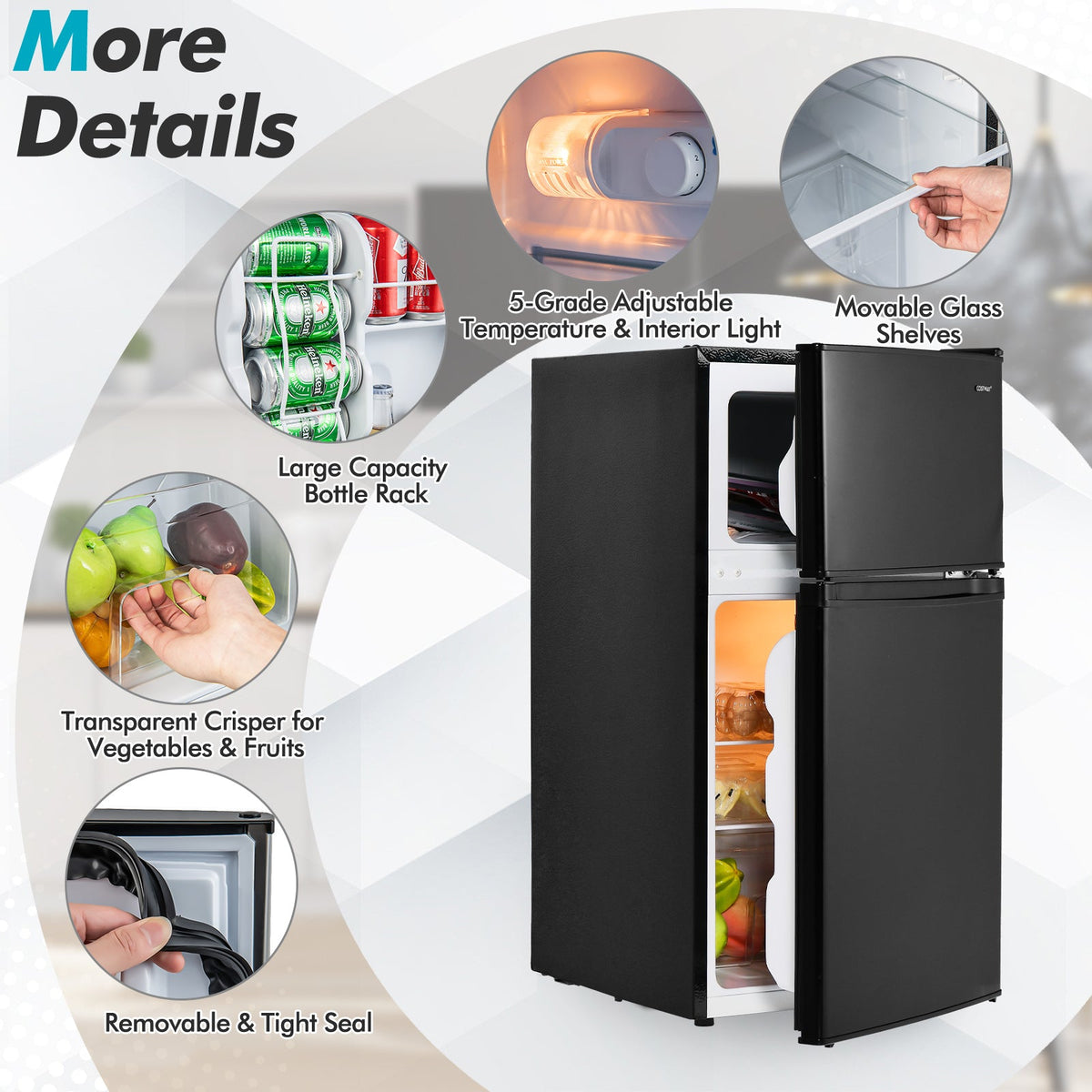 3.2 Cu. Ft Compact Mini Fridge with 5 Temperature Settings