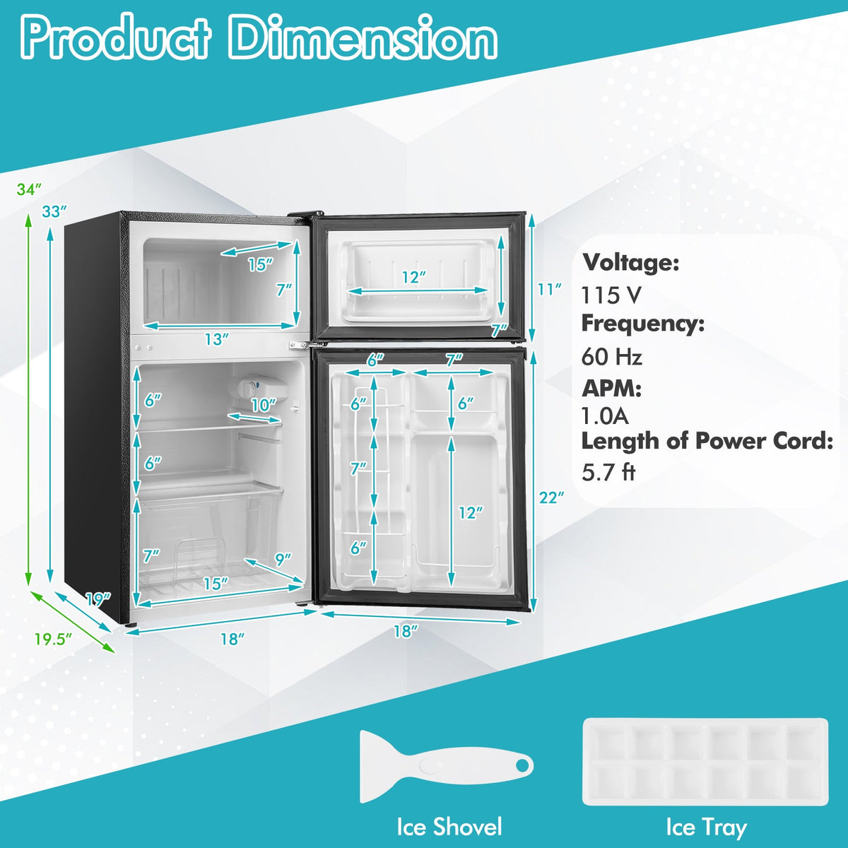 3.2 Cu. Ft Compact Mini Fridge with 5 Temperature Settings