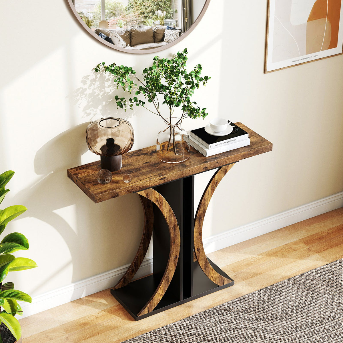 Console Table 39.5 Inch Rectangular Entryway Table with Geometric Frame