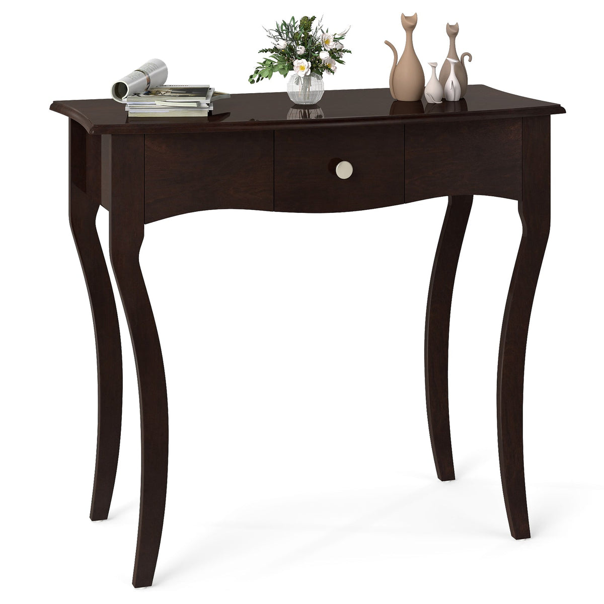 Console Table with Drawer and Solid Wood Frame-Espresso