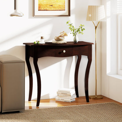 Console Table with Drawer and Solid Wood Frame-Espresso