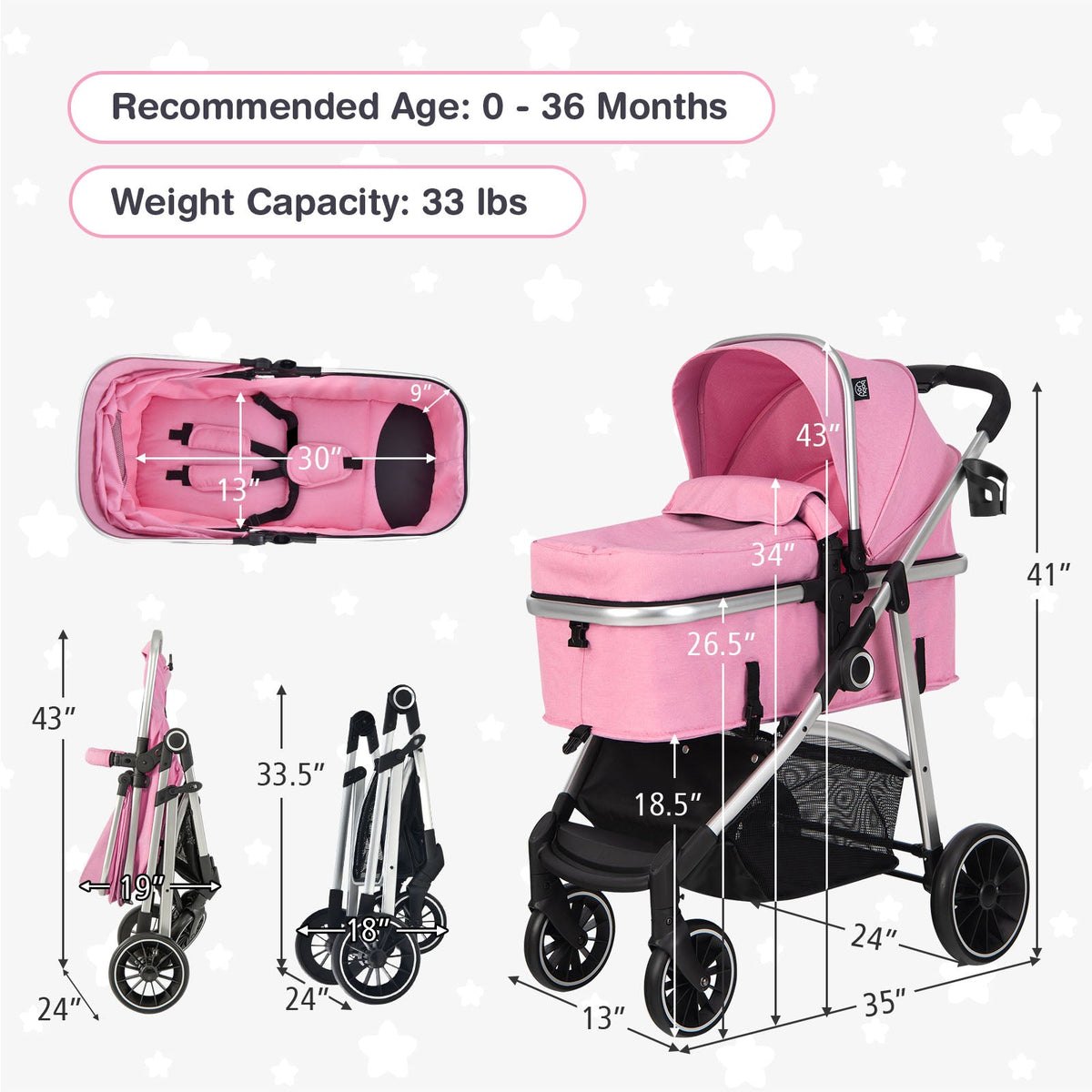 2-in-1 Convertible Baby Stroller with Reversible Seat