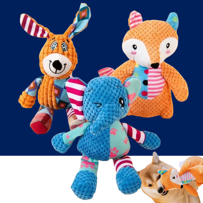 Cute Fox & Elephant Plush Dog Toy - Interactive Squeaky Chew & Teeth Cleaner