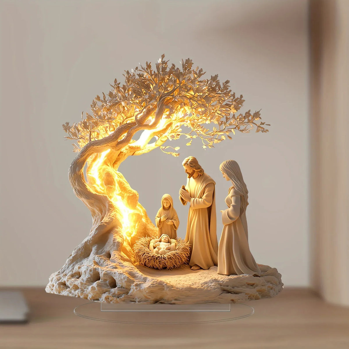 2D Flat Spiritual Moonlight Desk Decoration – Prayer & Tree of Life Home Decor Figurine