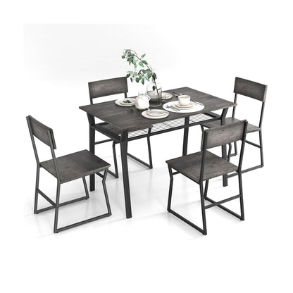5 Piece Dining Table Set with Storage Rack and Metal Frame