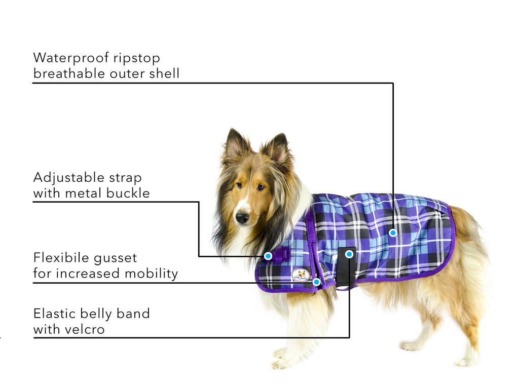 Derby Originals Ruff Pup Waterproof Dog Coat – Ice Blue Plaid