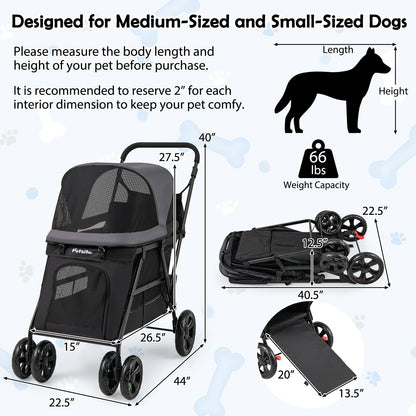 Dog Stroller for Medium Small Senior Elderly Dogs with Dual Entry-Black