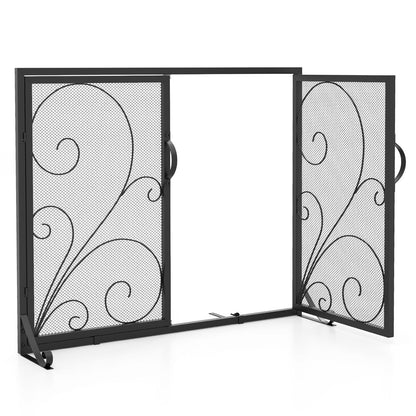 38 x 31 Inch Double Door Fireplace Screen-Black