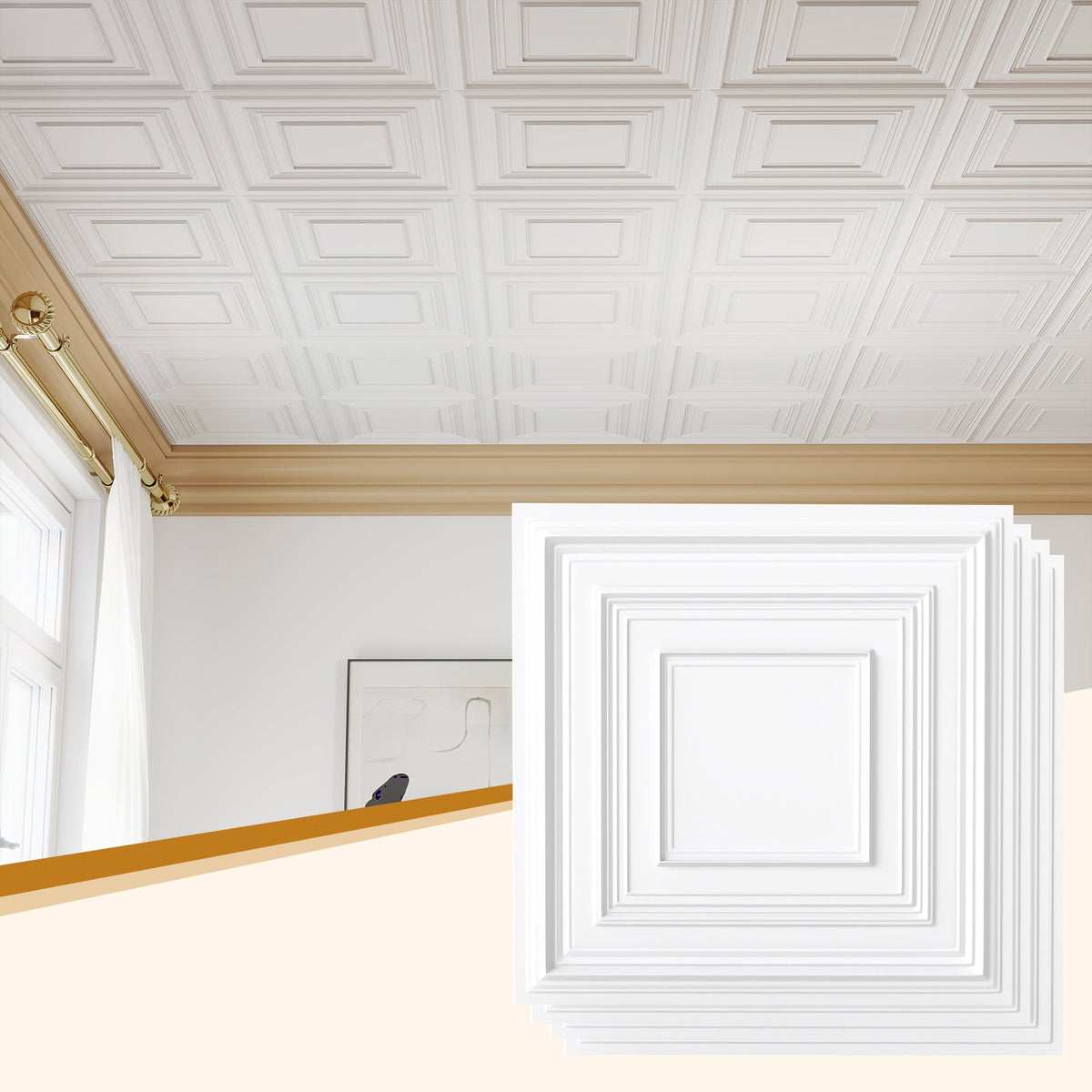 Drop Ceiling Tiles 24" x 24" PVC Ceiling Panels with 3D Decorative Patterns 12-Pack-White