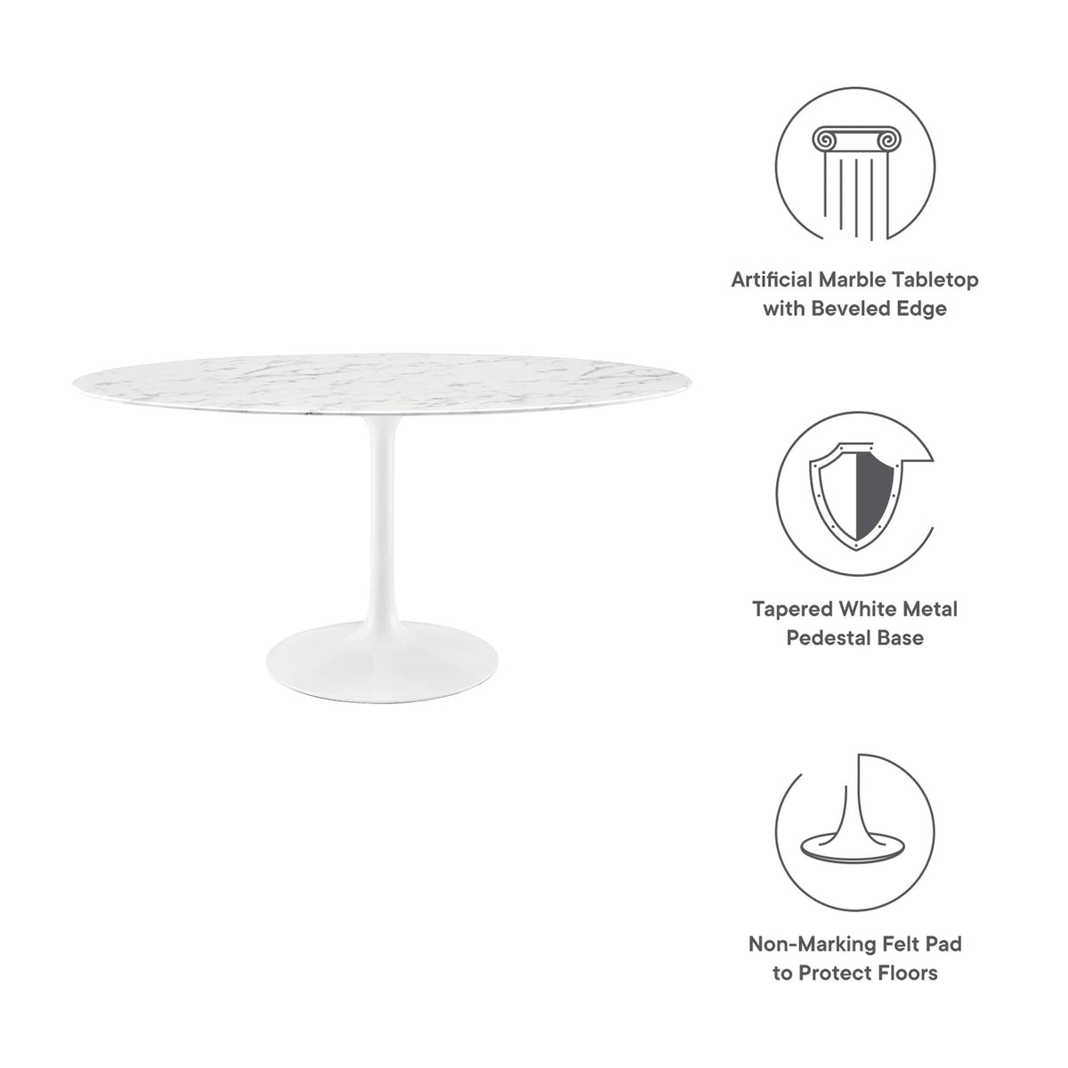 Lippa 60" Oval Faux Marble Dining Table by Modway - EEI-1135
